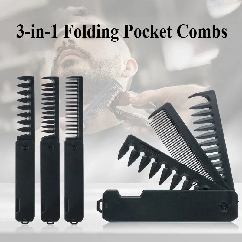 Multifuncional 3-in-1 Plastic Folding Pocket Combs Barber Men Oil Head Beard Combs Portable Wide Tooth Combs Hair Styling Tools Halalzen