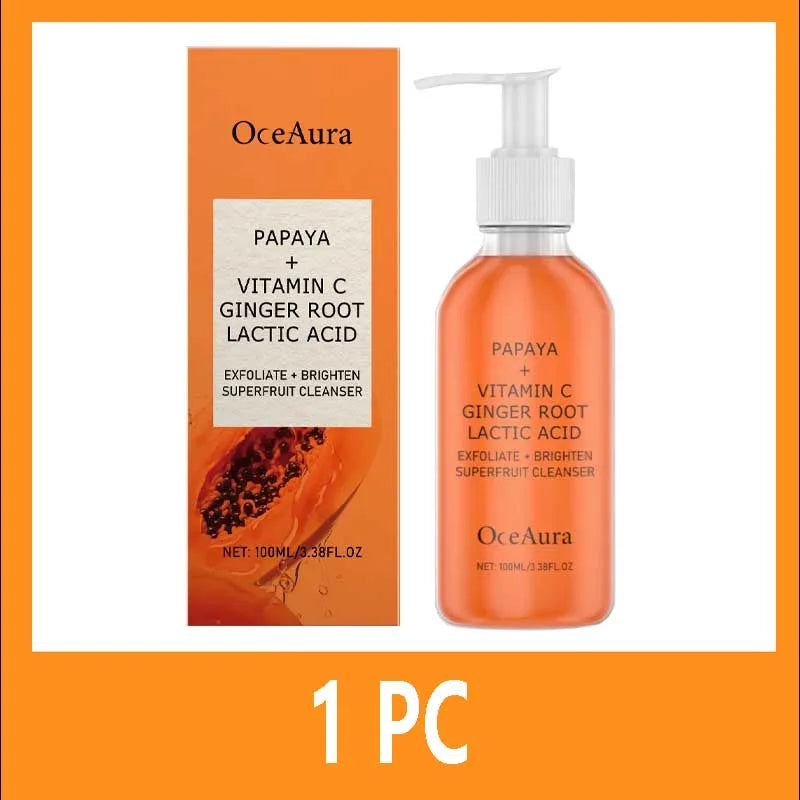 Oceaura Papaya Facial Cleanser Exfoliating Oil Control Deep Cleaning Pore Shrinking Blackhead Remover Dirt Brightening Face Wash Halalzen