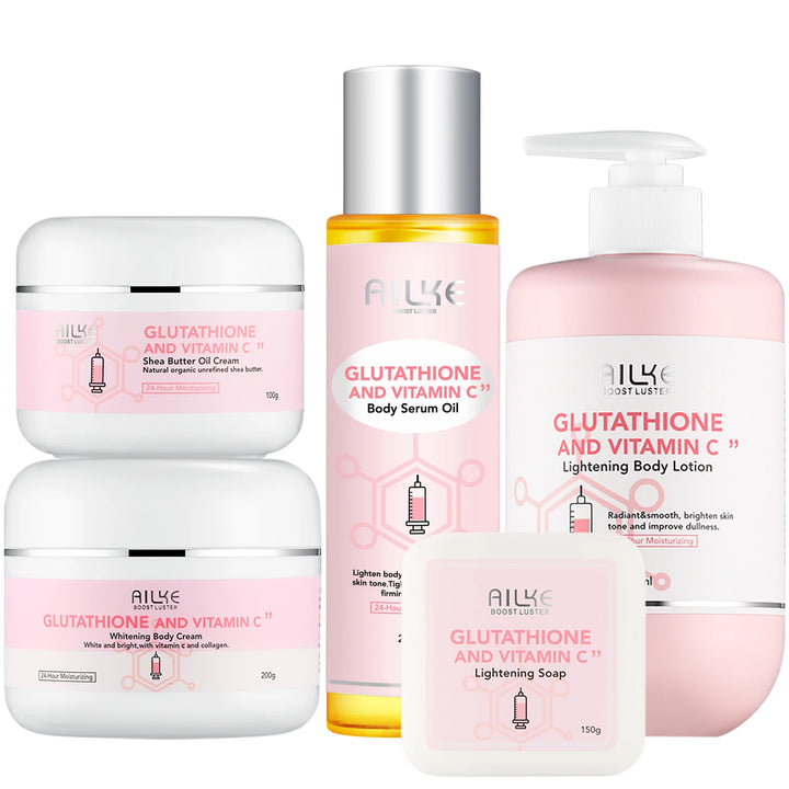 AILKE Glutathione & Vitamin C Kit, With Whitening Lotion, Moisturizing Cream, Lightening Soap, Spa Oil, Glowing Body Cream