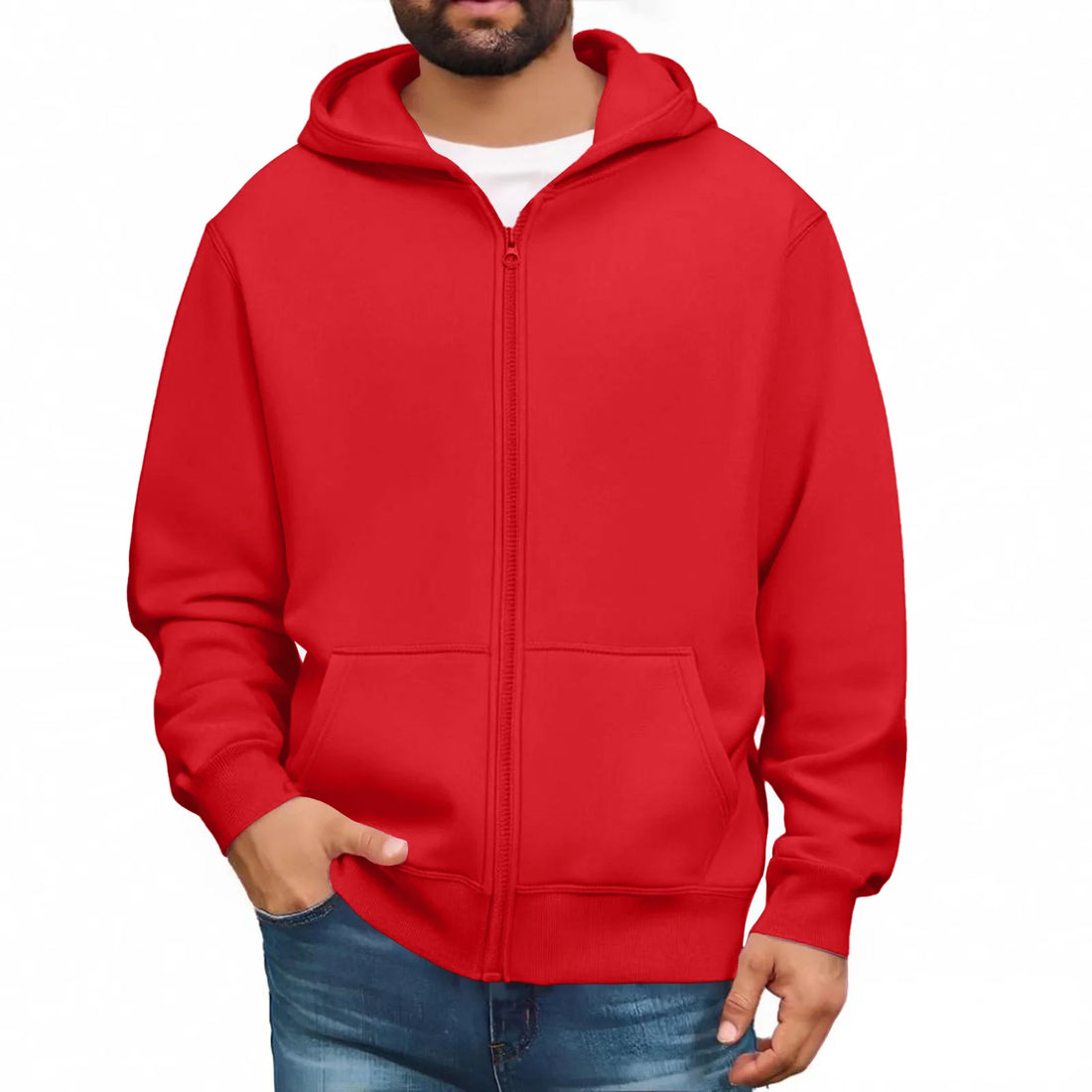 Men zip up hoodie plain color casual streetwear pullover jacket soft cozy fashionable urban youth winter hooded sweatshirt