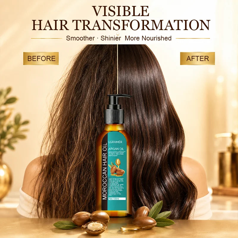 Moroccan Hair Care Oil Healthier Scalp Strengthen Improve Split Smooth Hair Repair Oil for Dry Damaged Hair Men and Women 100ml