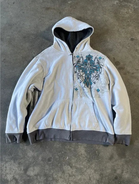 Y2k Zipper Hoodie Letter Pattern Gothic Punk Sportswear Brown Hoodie Sportswear Hoodie Long Sleeve Super Large Hoodie Jacket