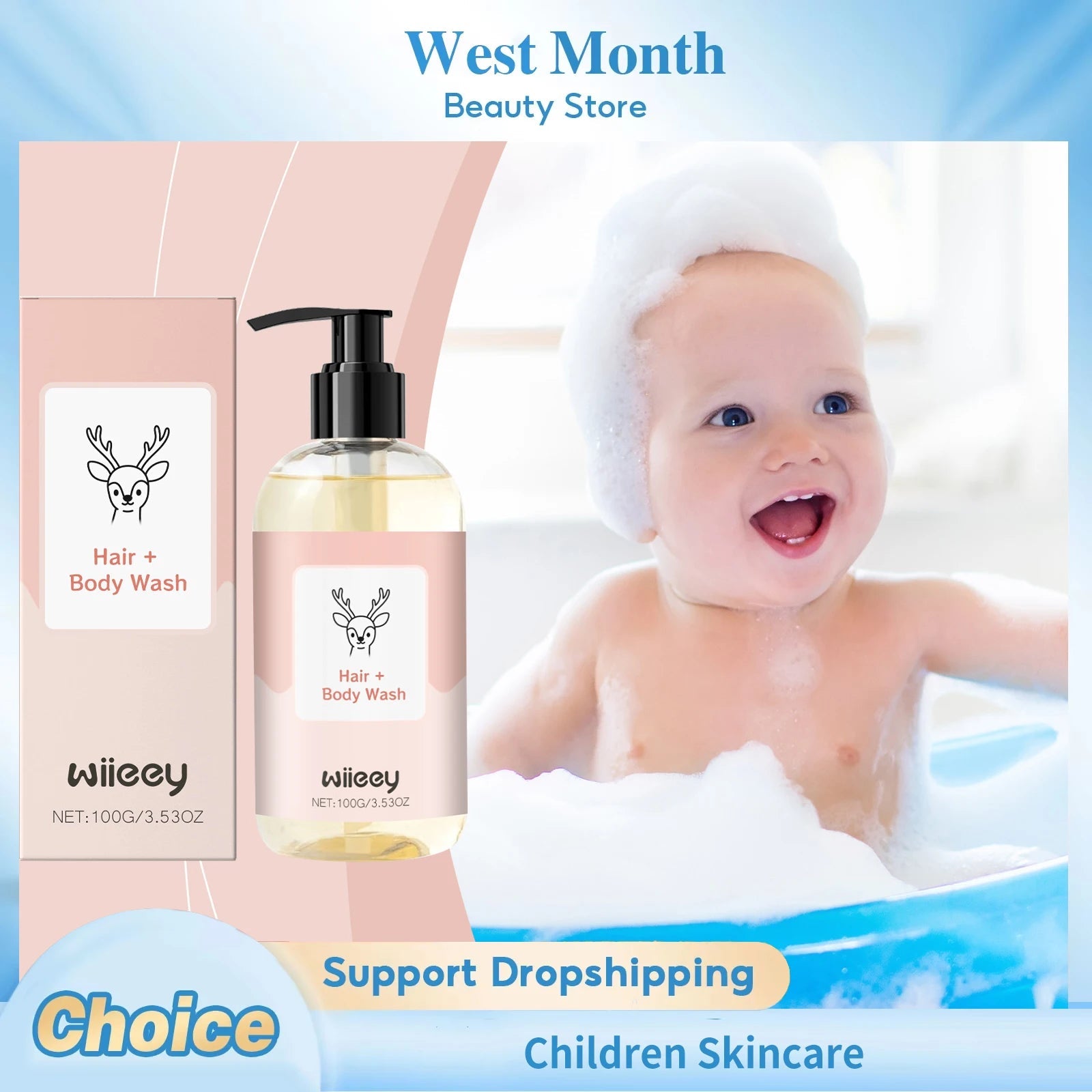 2 in 1 Children Shampoo Body Wash Gentle Cleansing Moisturizing Soothing Soft Smoothing Fresh Fragrance Refreshing Body Skincare Halalzen