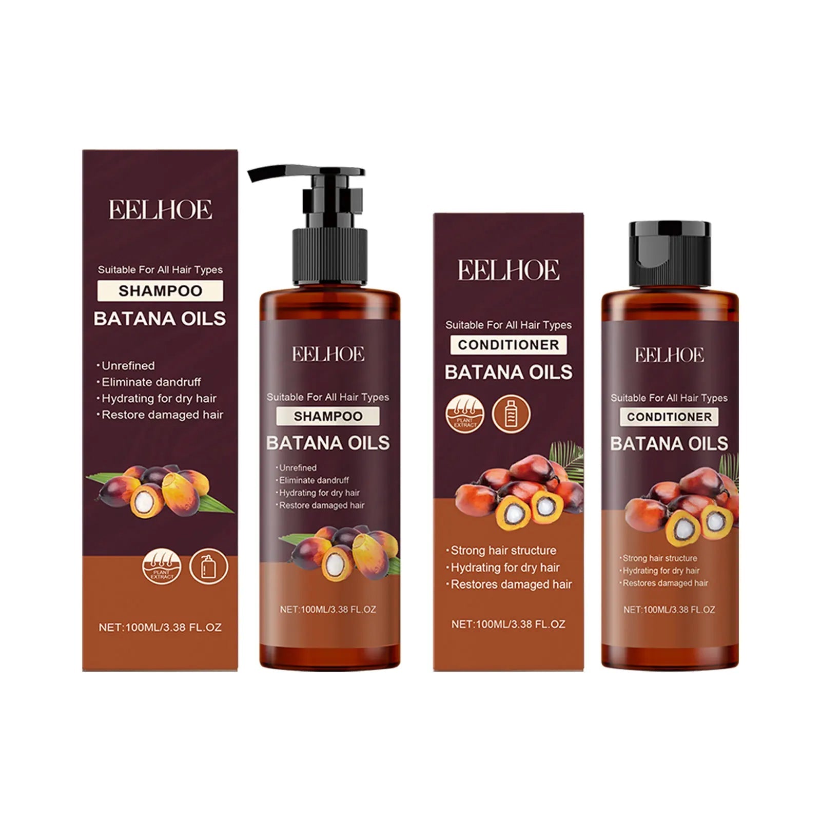 Batana Oil Shampoo Conditioner Set Oil Control Anti Dandruff Scalp Hair Treatment Split Ends Anti Frizz Hair Loss Hair Care Set Halalzen