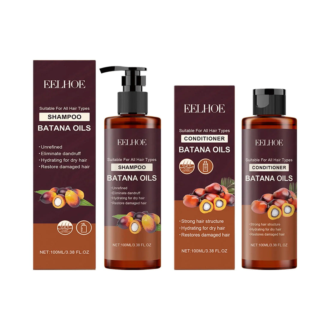 Batana Oil Shampoo Conditioner Set Oil Control Anti Dandruff Scalp Hair Treatment Split Ends Anti Frizz Hair Loss Hair Care Set Halalzen