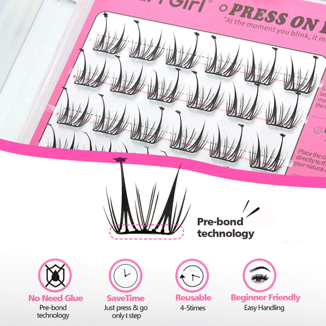 Glue-free False Eyelashes Fluffy Thick & Curled Daily Party Lash Star Butterfly Manga Clusters DIY Eyelash Extension Makeup Tool