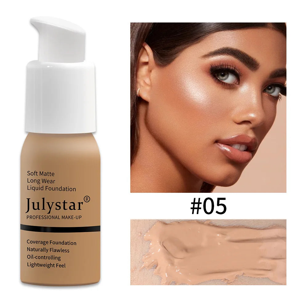 10 Colors Matte Liquid Foundation, Waterproof Long‑lasting Lightweight Oil Control Concealer Facial Base Makeup