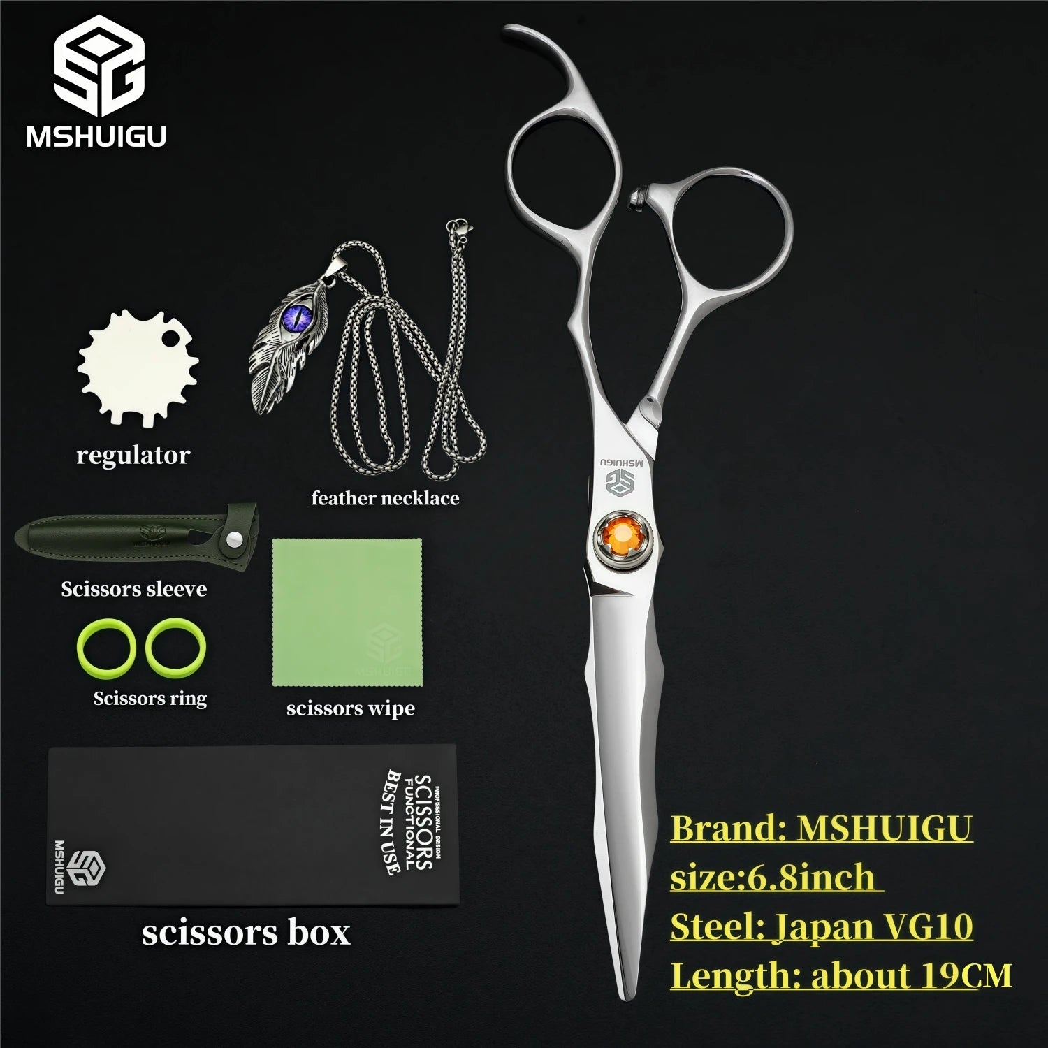 MSHUIGU 440C Professional Barber Scissors 6-7 Inch Laser Wire Serrated Blade Multi-Functional Thinning Hair Shears for Salon Too