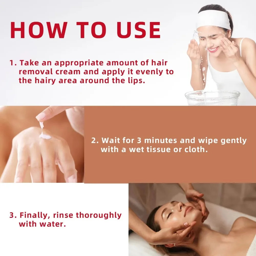 3 Minutes Fast Hair Removal Cream Painless Hair Growth Inhibitor Lip Face Arm Armpit Leg Permanent Depilatory for Men Women Care HALALZEN