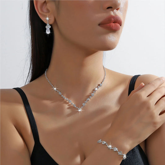 Women's Hanging Necklace Earrings Bracelet Set Sparkling Full Rhinestones Ornaments Set for Bridesmaid Wedding Masquerade MIAO