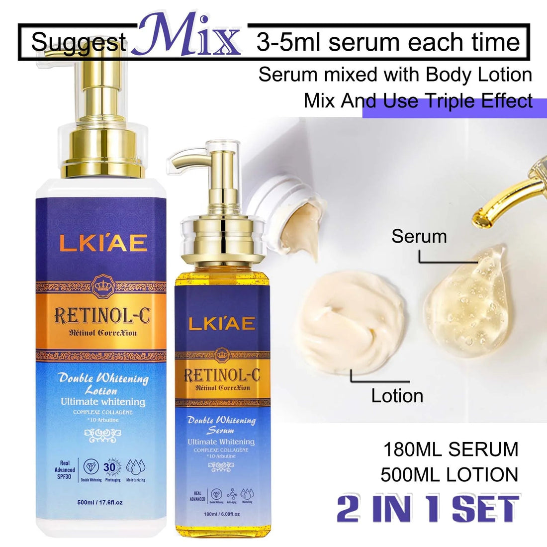 LKIAE Advanced Retinol Double Whitening Skin Care Set, Deeply Moisturizing, Clean Skin, Reduce Wrinkles, Stains, Dark Spots Halalzen