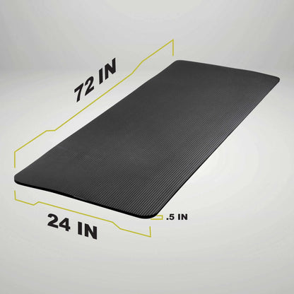 All-Purpose 12mm Thick Exercise Mat, 72x24 Inch NBR Foam, Non-Slip Yoga Mat with Carry Strap, for Home Gym, Fitness, Black