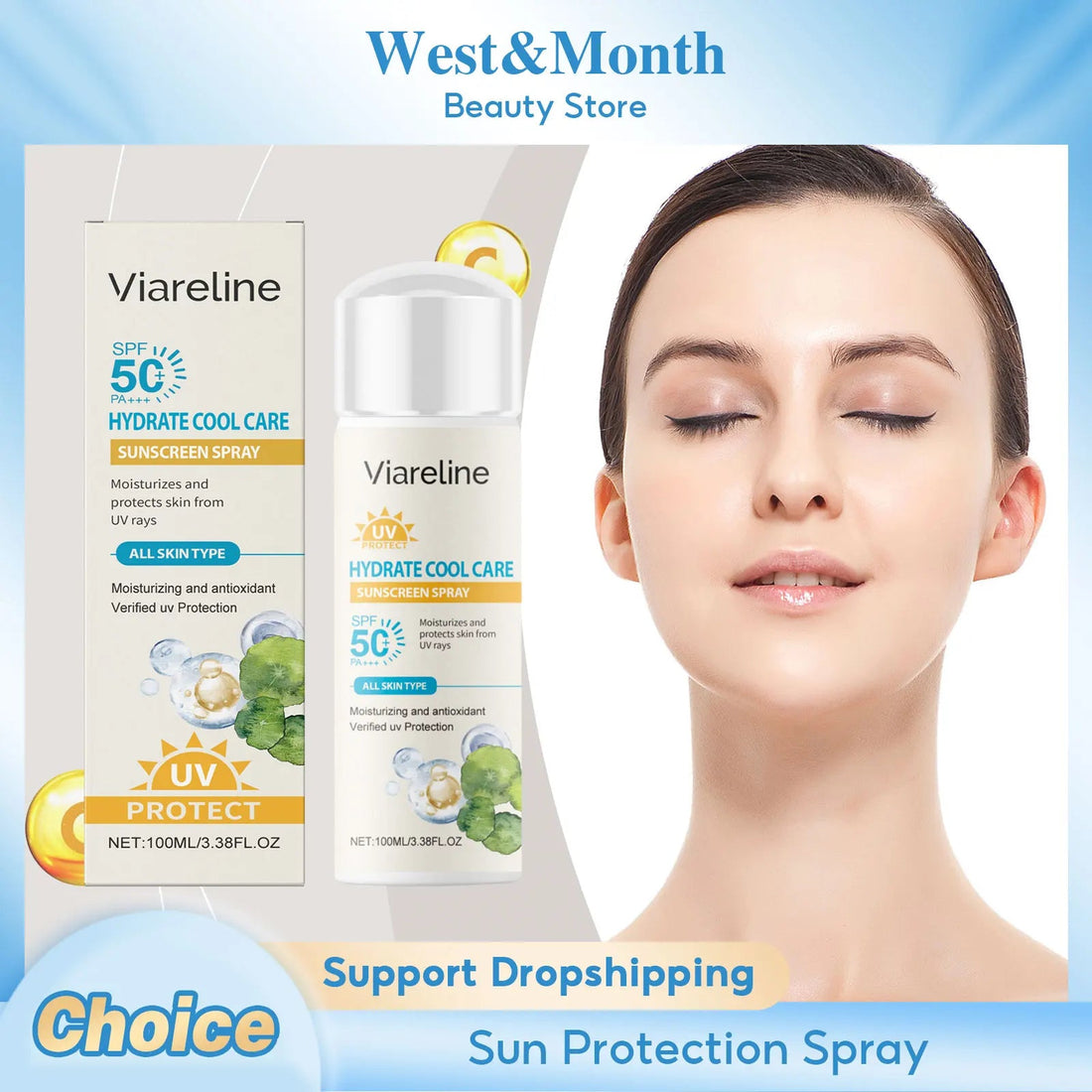 Sun Protection Spray Broad Spectrum SPF 50 UVA UVB Protection Sunburn Prevention Waterproof Lightweight Lasting Sunscreen Mist Halalzen