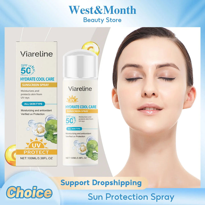 Sun Protection Spray Broad Spectrum SPF 50 UVA UVB Protection Sunburn Prevention Waterproof Lightweight Lasting Sunscreen Mist Halalzen