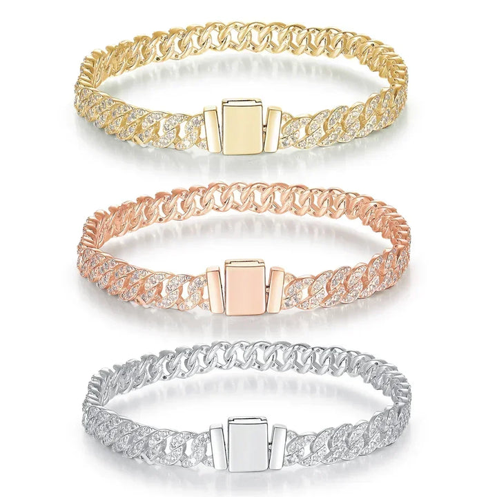 Nueva cadena cubana brillante con incrustaciones densas pulsera collar cadena eterna joyería encanto regalo para mujer boutique adecuado para uso diario