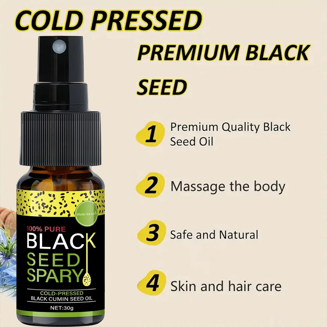 100% Pure Black Seed Oil Spray - Cold-Pressed Hair Treatment, Deep Nourishment, Frizz Control, Winter Shine Care Halalzen
