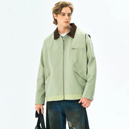 Men's Retro Canvas Detroit Hunting Jacket Heavyweight Pocket Cotton Work Jackets Lapel Collar Zipper Coats for Men Spring Fall