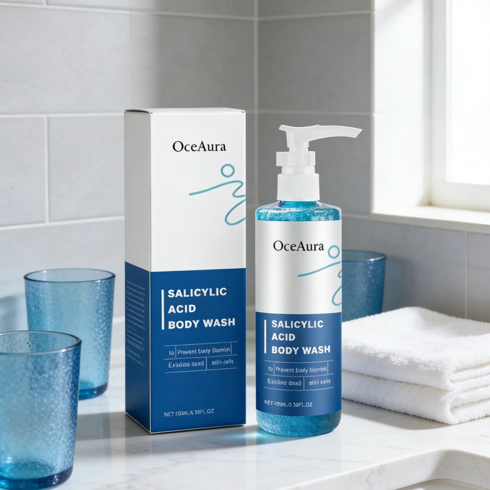 OceAura Salicylic Acid Shower Gel Professional Skin Cleaning Oil Control Smooth Body Blemish Remover Exfoliating Body Wash 100ml Halalzen