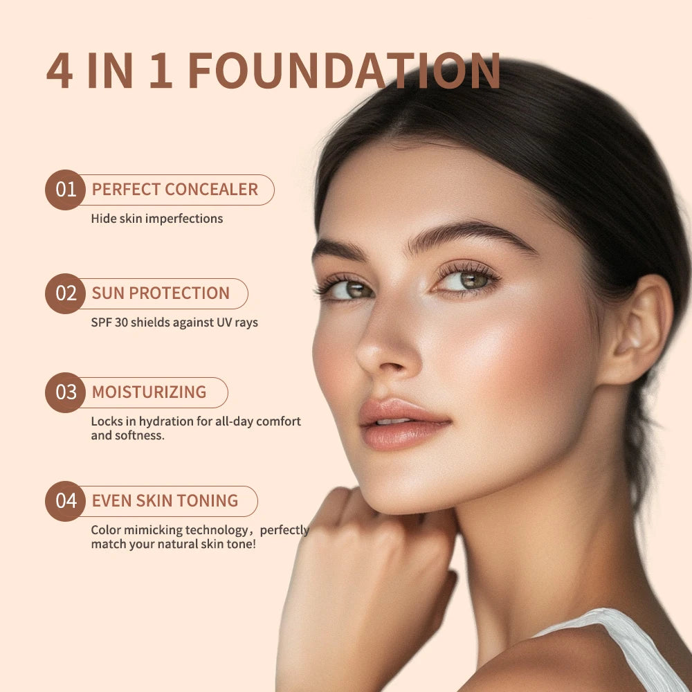 Lakerain Liquid Foundation Long-lasting Moisturizing Hides Blemishes Pores and Dark Circles SPF 30 Sunscreen Face Base Makeup Halalzen