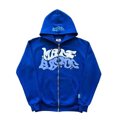 American retro star and letter printed zipper hoodie for men and women Y2K Spring and Autumn cardigan jacket