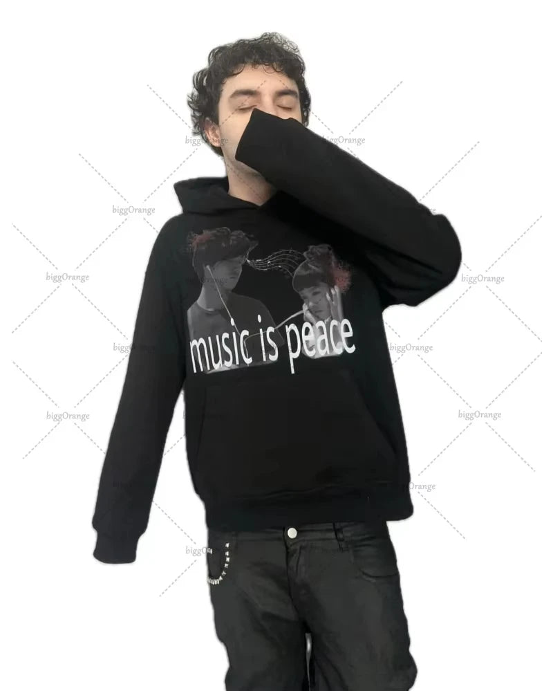 Retro Letter Casual Oversized Black Hoodie Men 2025 American Street Hip-hop Harajuku Y2K Fashion Loose Sweatshirt Women