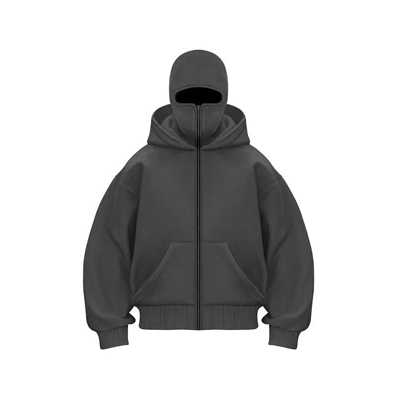 color blocking Hooded Sweatshirt Autumn Winter Long Sleeved Zipper Cardigan Double Headed Hat Mask Functional Casual Streetwear