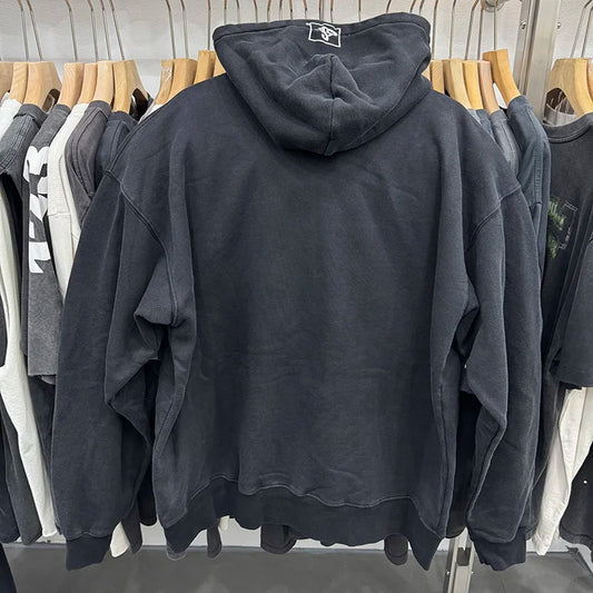 25AW Saint Letter Print Retro Black Hoodies Washed Cotton High Street Casual Pullover Simple Fashion Men