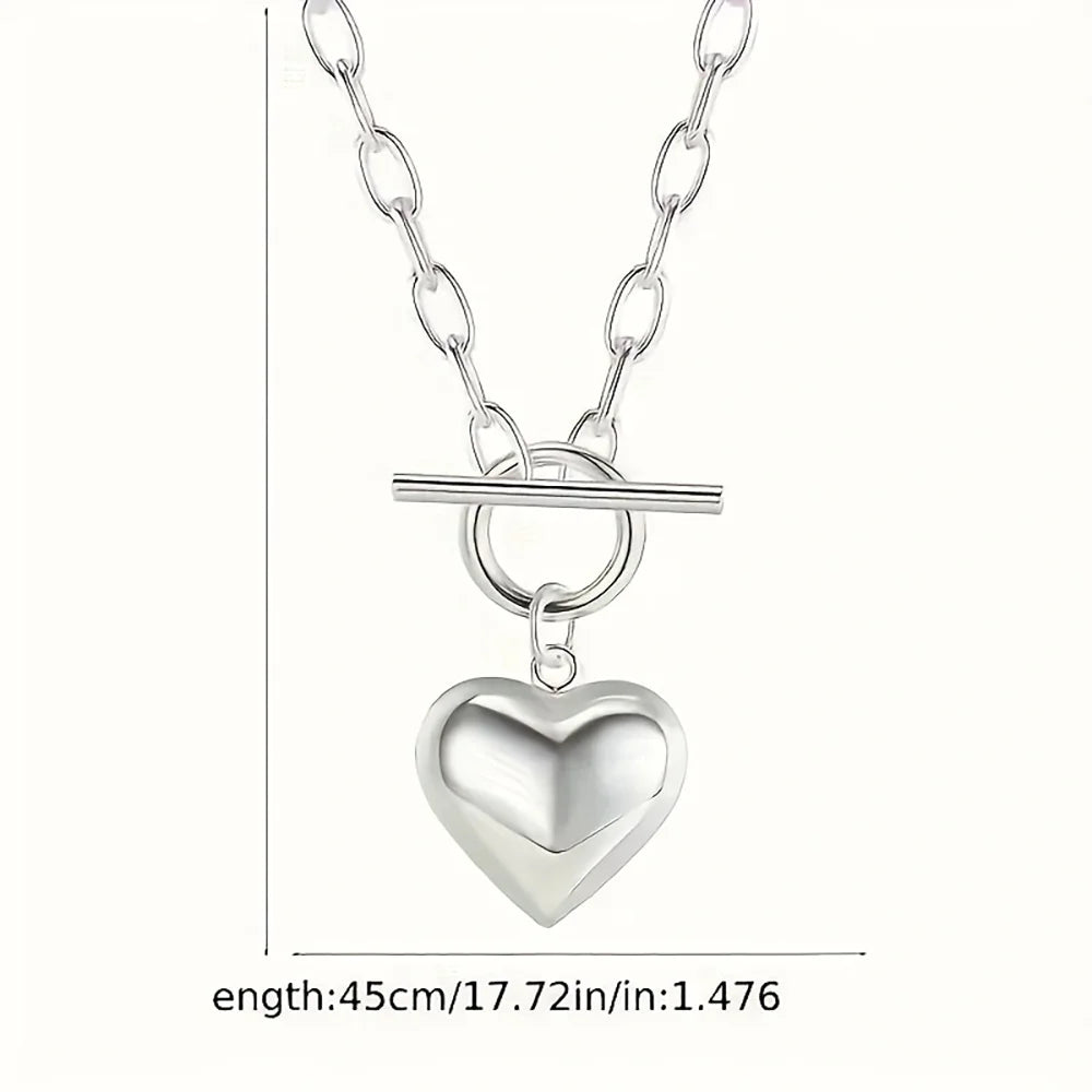 S925 Sterling Silver Elegant TO Buckle Peach Heart Love Pendant Thick Chain Necklace Women's Jewelry Party Gifts Ships from USA