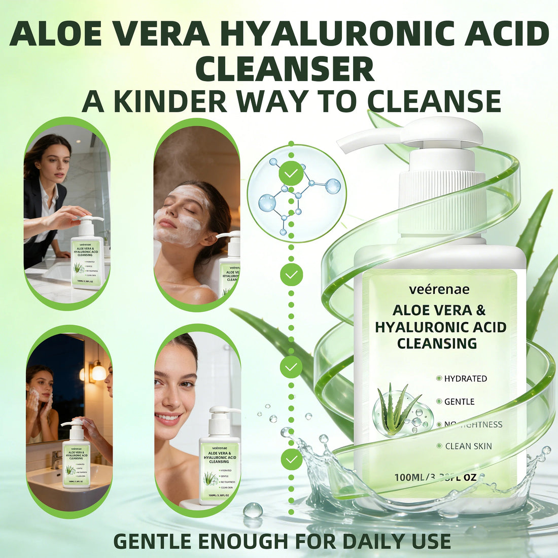 ALOE VERA HYALURONIC ACID CLEANSING | Gentle Deep Pore Moisturizing Face Wash | All Skin Types | Daily Morning & Night Use Halalzen