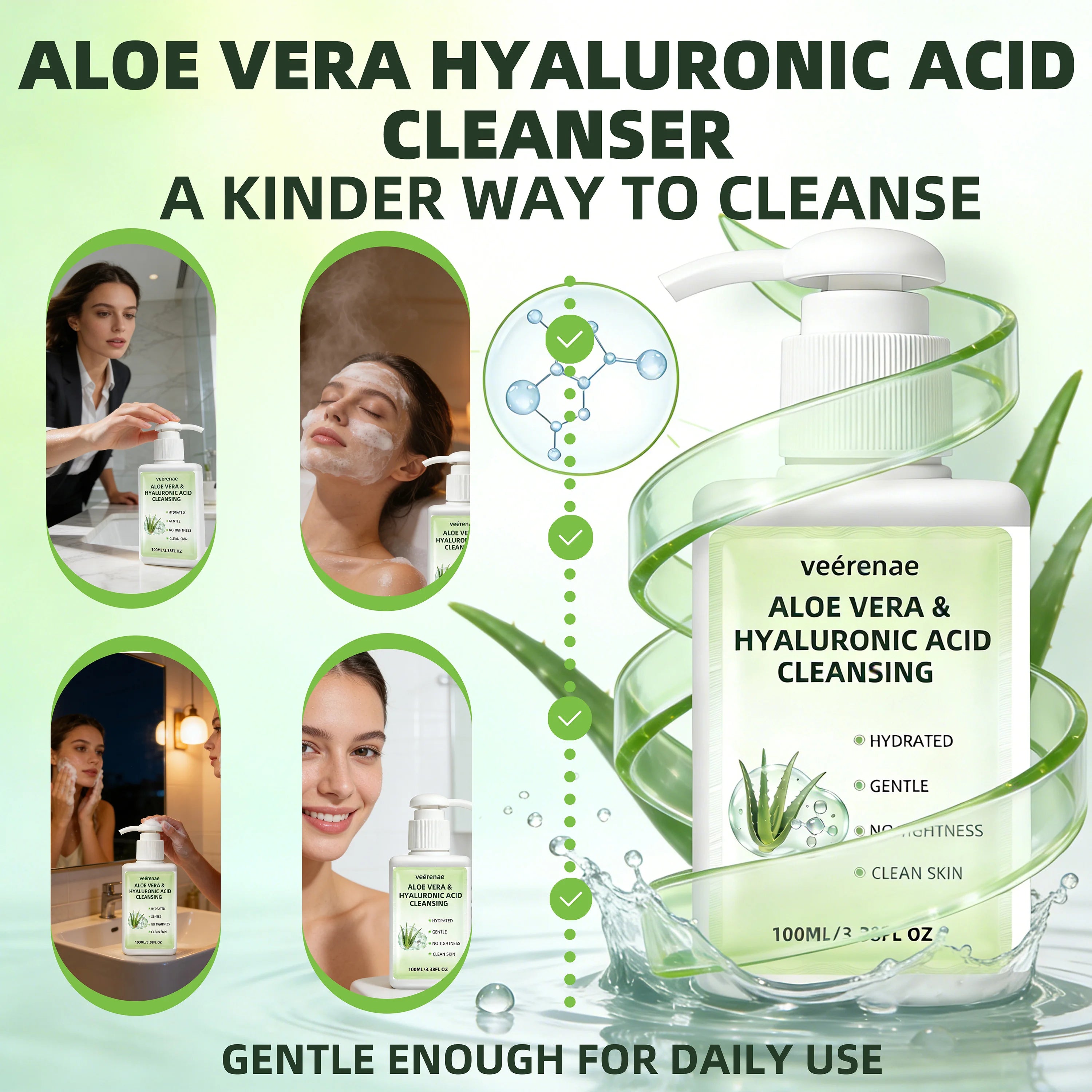 ALOE VERA HYALURONIC ACID CLEANSING | Gentle Deep Pore Moisturizing Face Wash | All Skin Types | Daily Morning & Night Use Halalzen