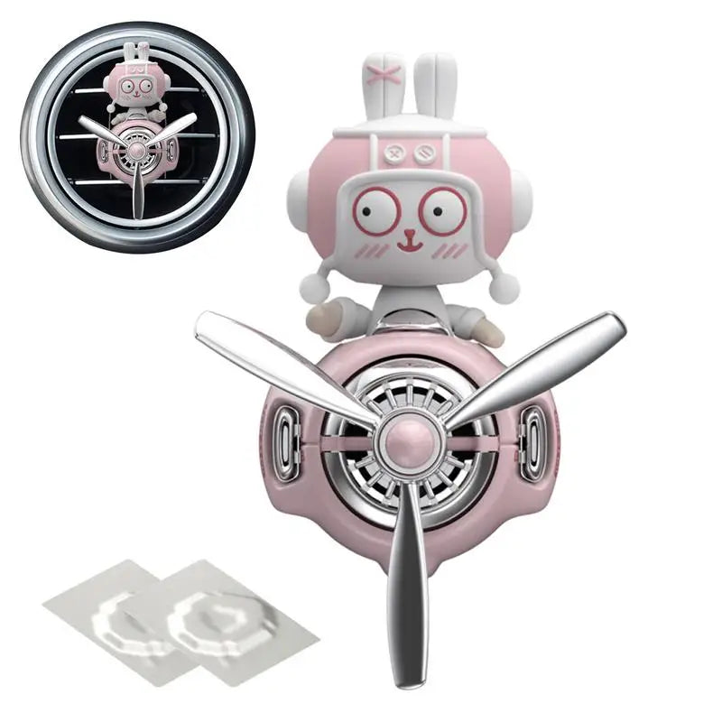 Car Perfume Diffuser Plane Bobblehead Bunny Pilot Aromatherapy Scent Diffuser Automotive Air Outlet Fan Decoration Rotating