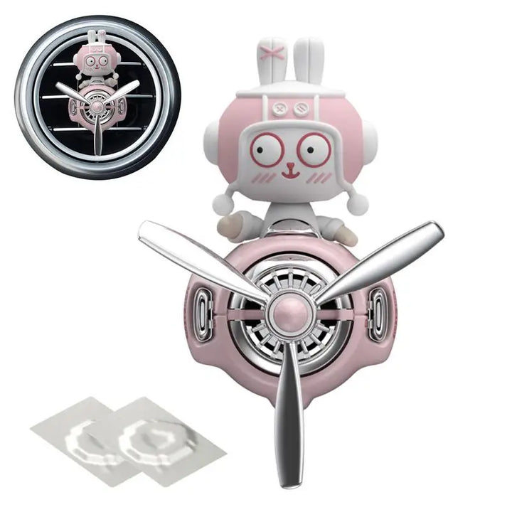 Car Perfume Diffuser Plane Bobblehead Bunny Pilot Aromatherapy Scent Diffuser Automotive Air Outlet Fan Decoration Rotating