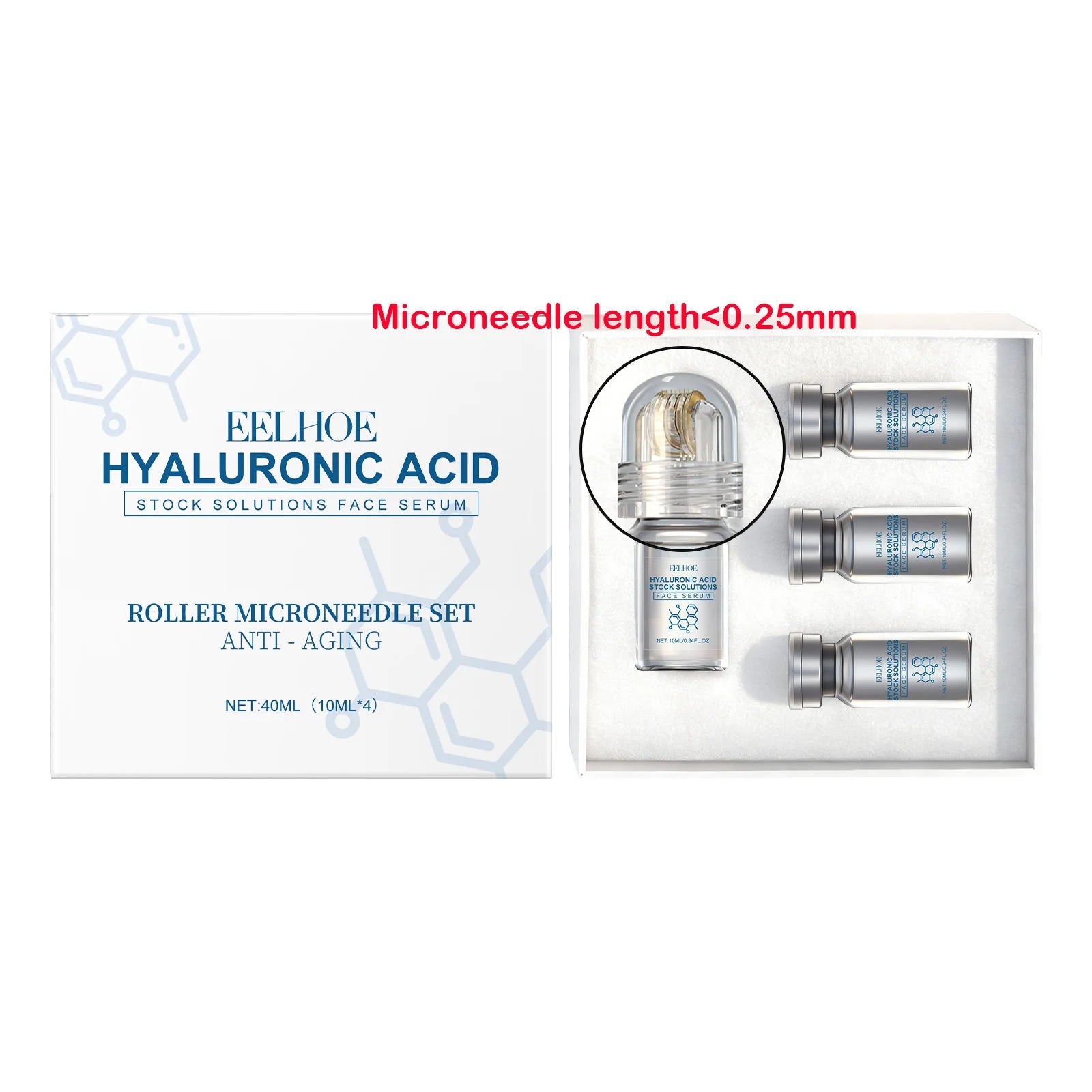 Hyaluronic Acid Stock Solutions Face Serum with Roller Microneedle Set Moisturizing Anti-Wrinkle Facial Serum Smoothing Refresh Halalzen