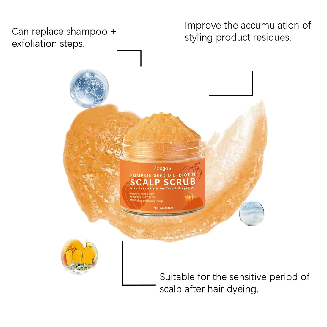 Pumpkin seeds Scalp Scrub Exfoliating Deep Cleansing Treatment For Improves Root Volume With Massage Brush Plant Essential Oils Halalzen