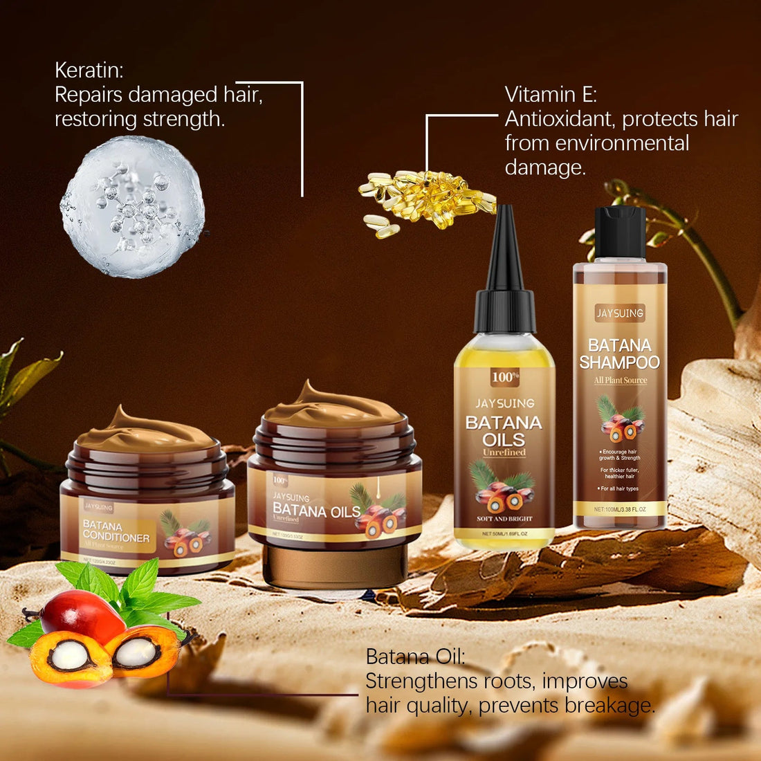 Hair Care Product Batana Oil Shampoo Conditioner Repair Split Ends Frizzy Damage Moisturize Smooth Shiny Keratin Hair Mask Serum Halalzen