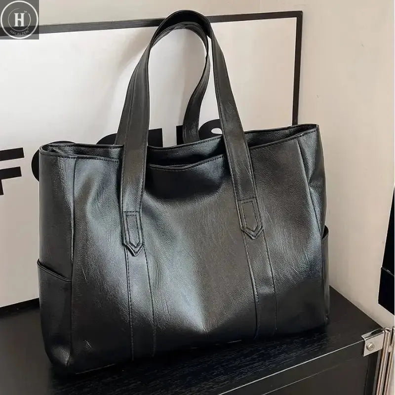 Fashion Design Women Solid Color Shoulder Bag Soft Pu Leather Commute Large Capacity Casual Tote Handbag Women's Shoulder Bag HALALZEN