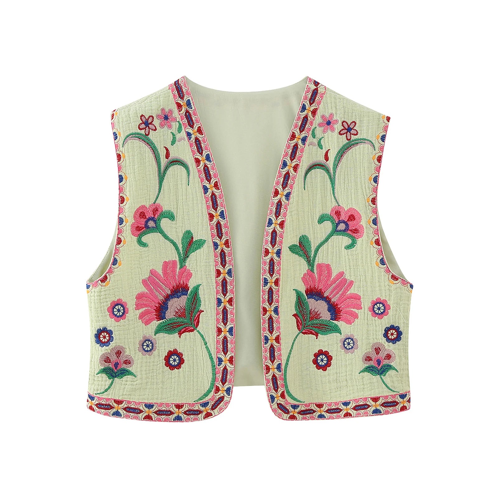 Sleeveless Embroidered Floral Vest with Open Front Design Stylish Outwear Gilet for Women s Casual Streetwear Collection