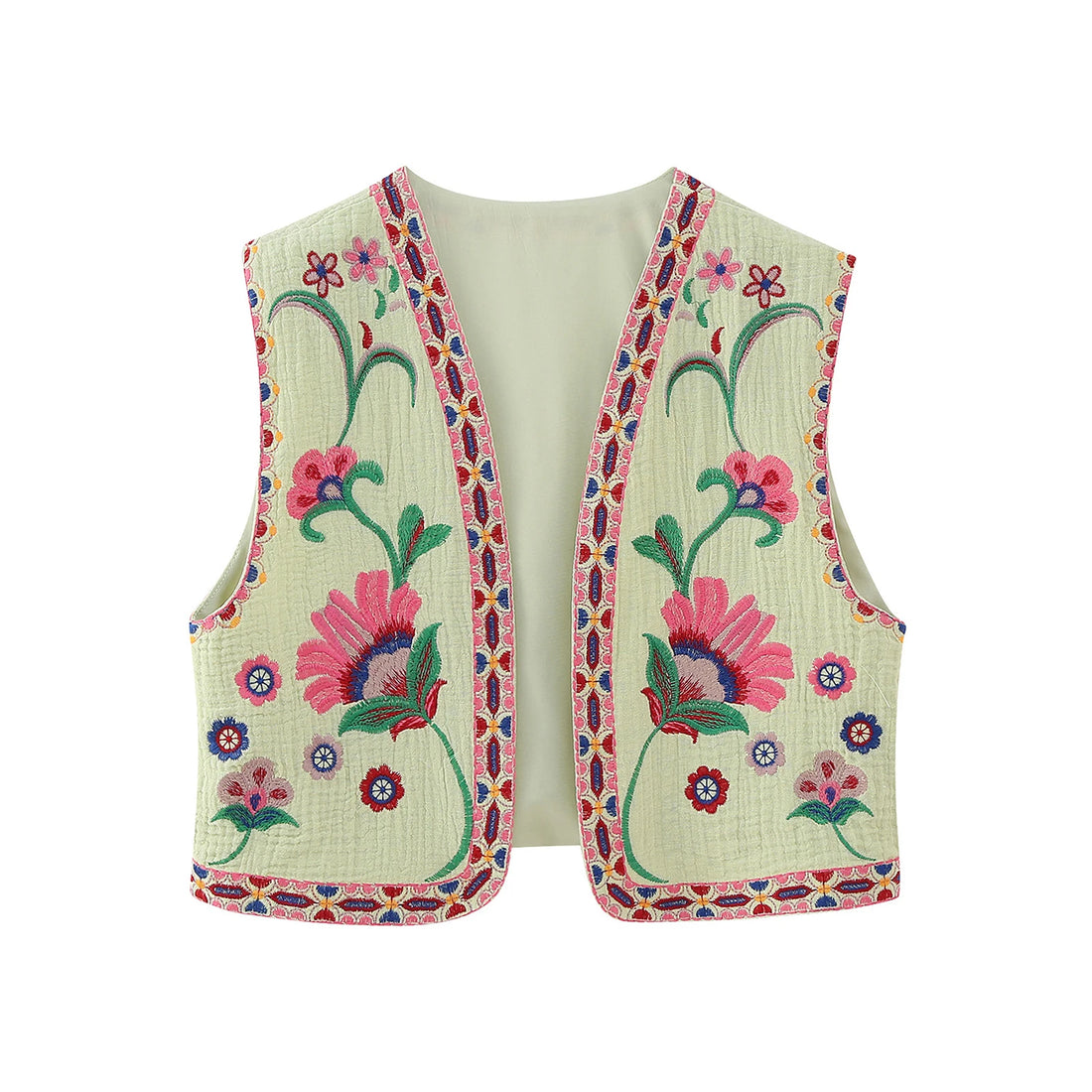 Sleeveless Embroidered Floral Vest with Open Front Design Stylish Outwear Gilet for Women s Casual Streetwear Collection