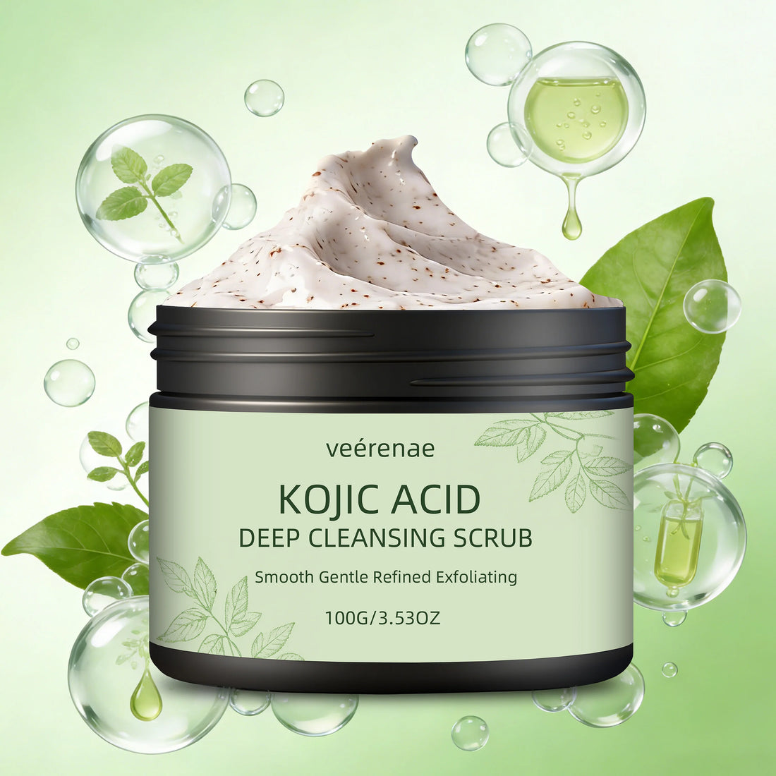 Veerenae KOJIC ACID DEEP CLEANSING SCRUB – Gentle Face & Body Exfoliator for Women & Men | Daily Use for Smooth, Radiant Skin