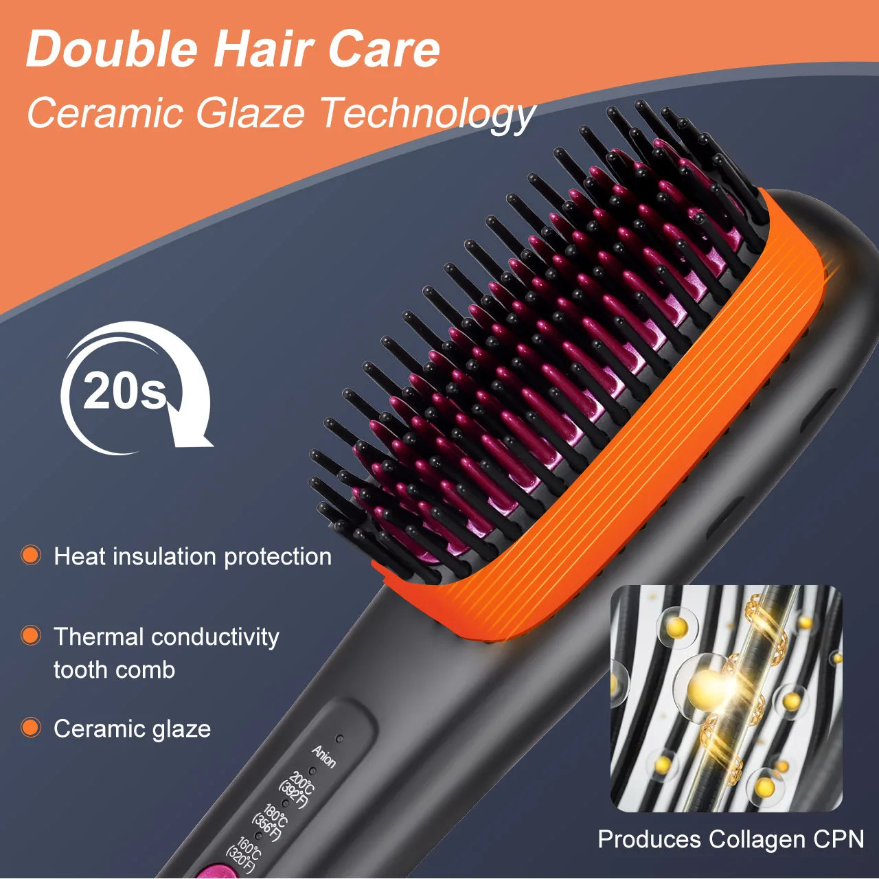 Hatteker Portable Home Use Negative Ion Straightening Comb Multi-temperature Adjustable Hair Styling Tool for Smooth Shiny