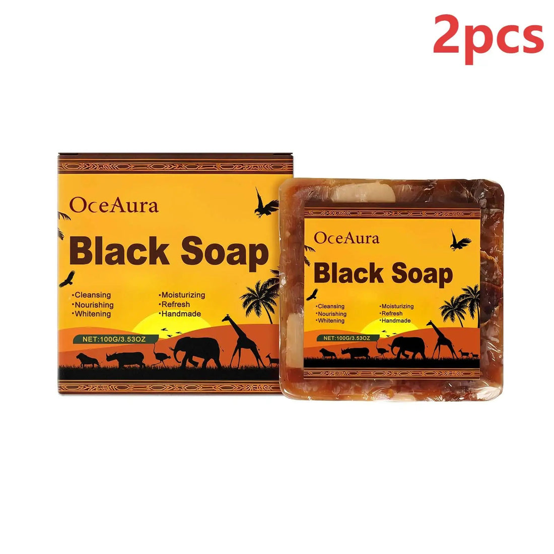 OceAura Lightening Black Soap Oil Control Pore Shrinking Moisturizing Skin Handmade Organic Cocoa Butter Body Cleaning Soap Bar Halalzen