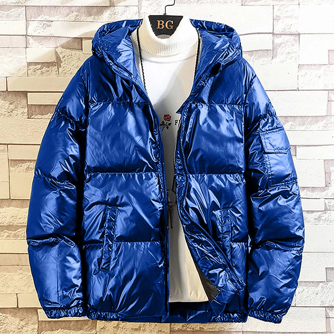 Men's Winter Parkas Solid Color Casual Glossy Warm Down Jacket With Hood Fashion Zipper Fleece Lined Puffer Outwears Jacket
