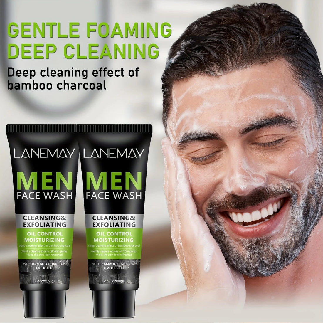 Men Face Wash with Volcanic Mud - Deeply Cleanse Oil from Pores, Control Oil and Exfoliate, Refreshing Face, Moisturize the Face Halalzen