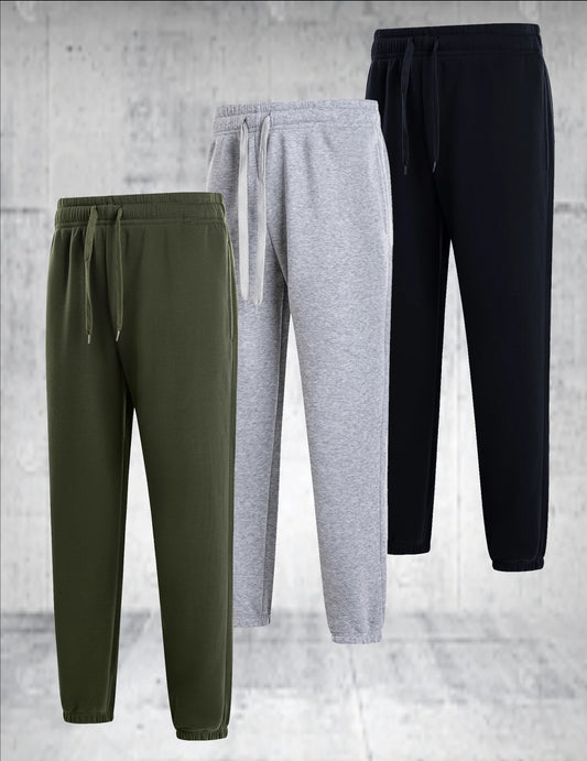 3 pieces of men's solid color casual sports pants - breathable lightweight suitable for daily wear