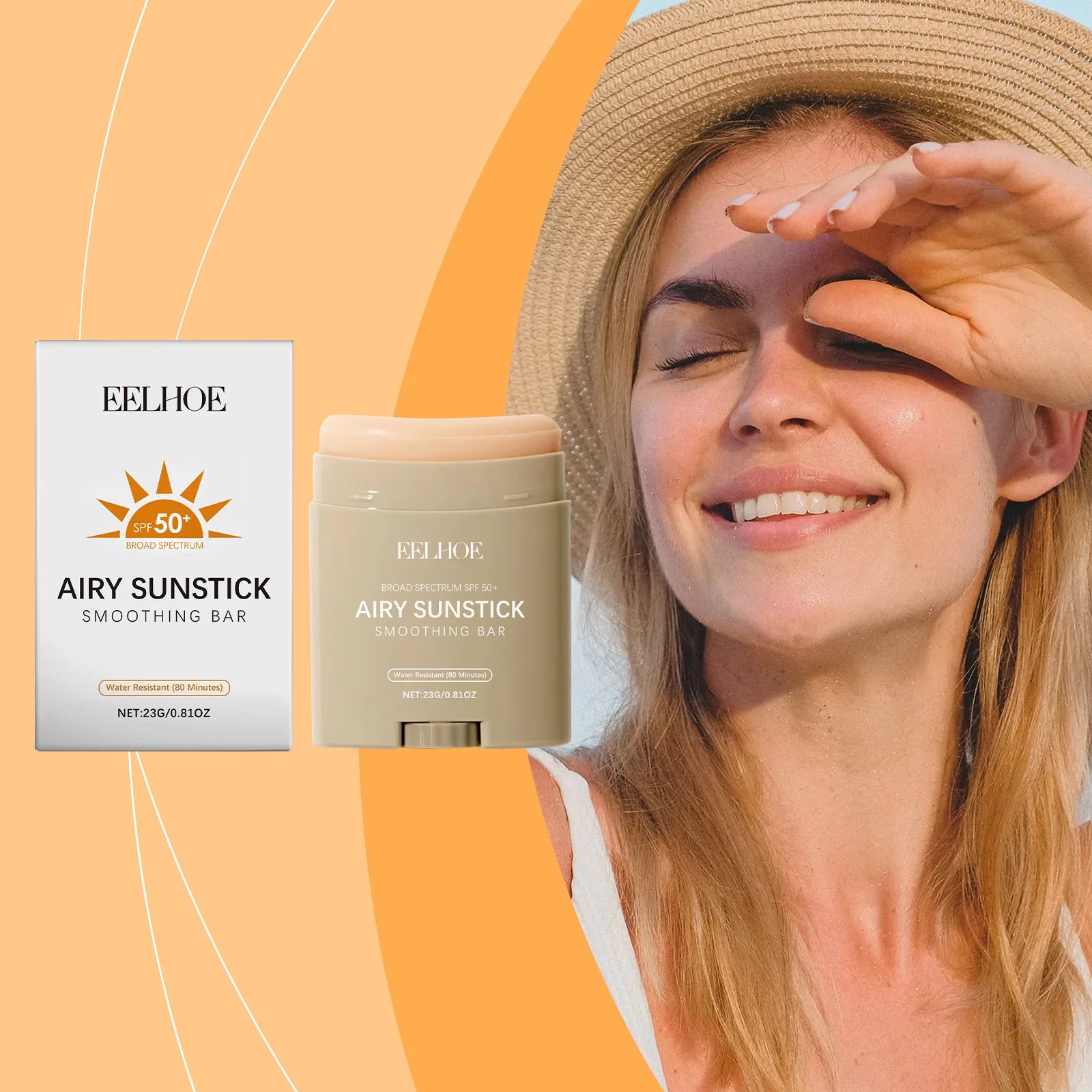 Eelhoe Skin Refreshing Sunscreen Stick Keep Refresh Full Coverage No Sticky for Dry Oily Control Waterproof Body Sunscreens 50+