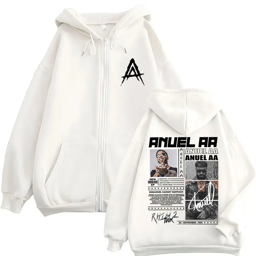 Rapper Anuel AA Rhlm 2 Album 2025 Zipper Hoodies Men Women Clothing Fashion Zip Up Hooded Sweatshirt Oversized Pullovers Jackets