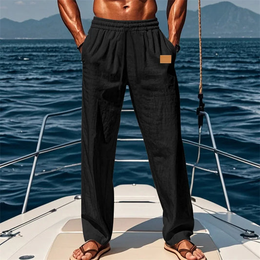Men s Comfortable Elastic Waist Drawstring Pants with Loose Fit and Breathable Fabric Perfect for Casual Wear on the Beach or