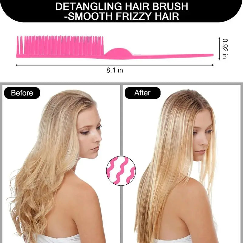 3 Row Hair Comb for Natural Detangling Hair Styling Brush Nylon Bristle Unbraider Teasing Comb Rat Tail for Women Men Black PD