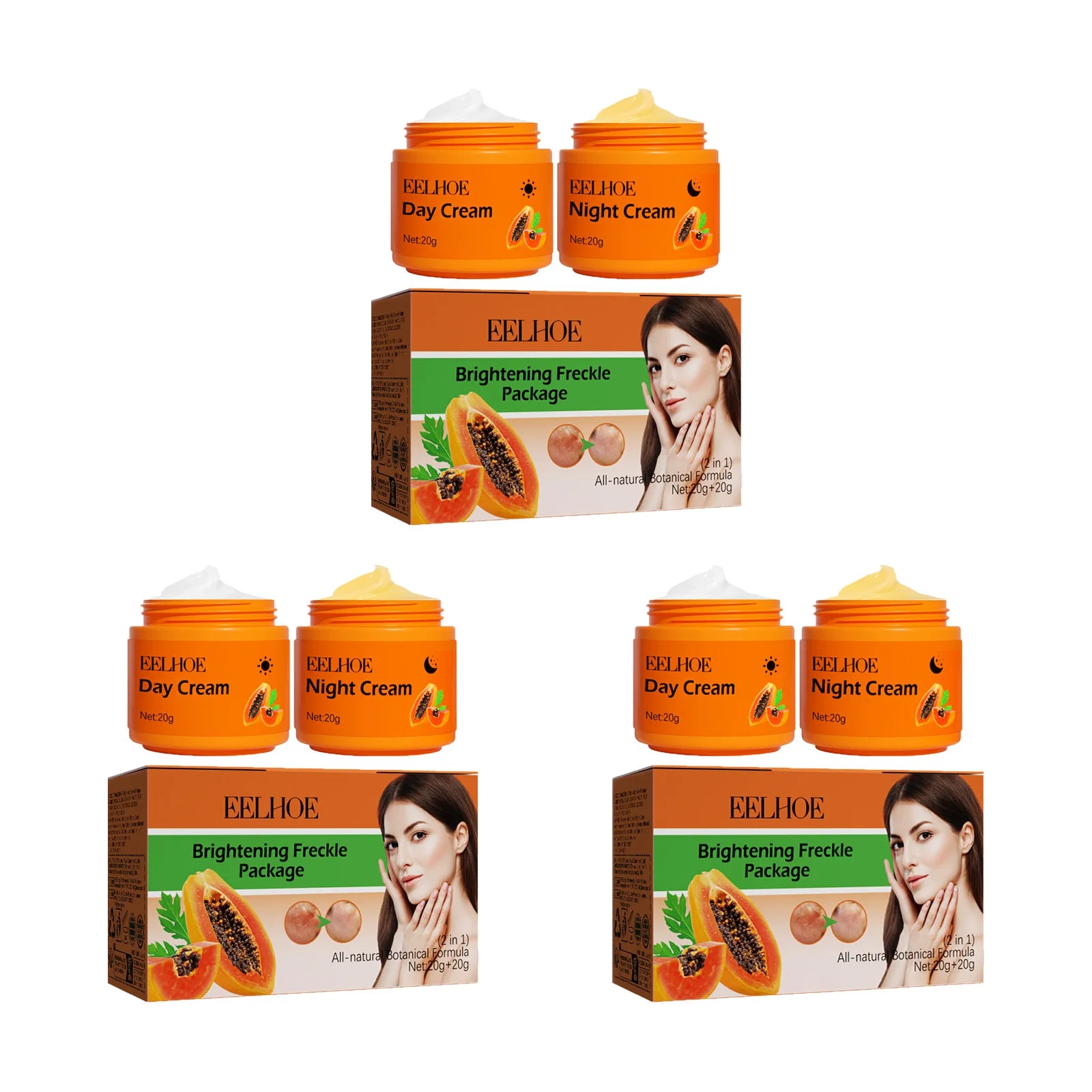 Papaya Brightening Freckle Face Cream Set Day Night Sun Spots Corrector Fade Pigment Brighten Skin Tone Day & Night Moisturizer