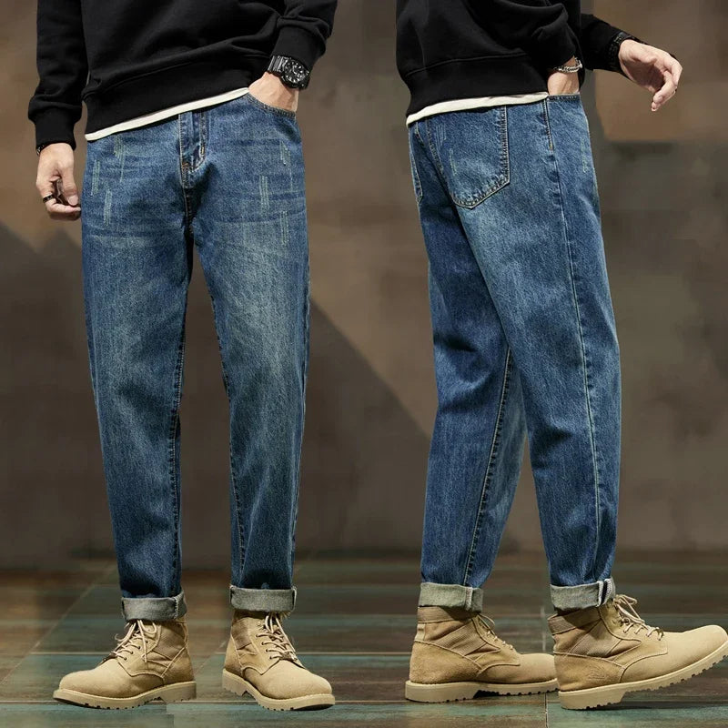 New Autumn and Winter Men's Jeans, High Quality, Comfortable, Versatile, Loose, Straight, Trendy Brand, Men's Harem Long Pants